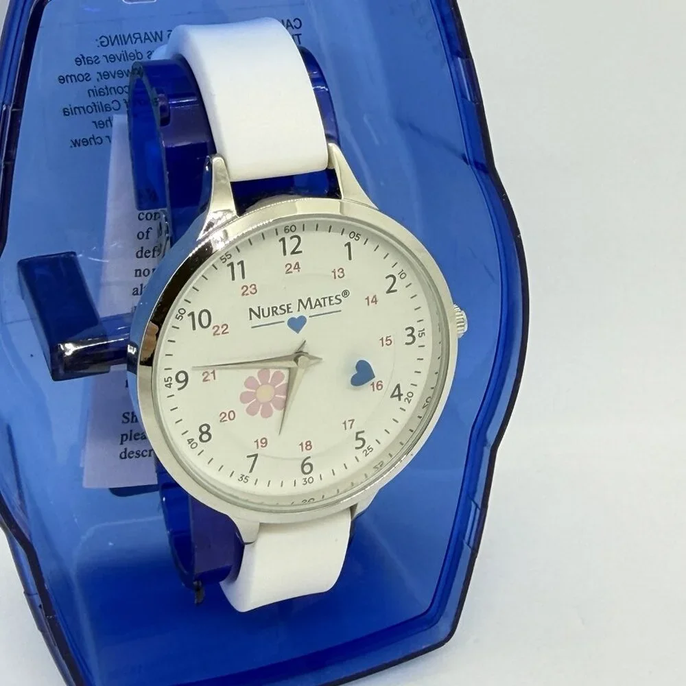 Nurse Mates Military Time nurse watch water-resistant Silicone strap - White